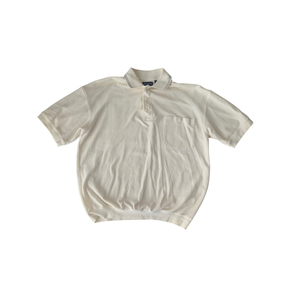 Safe Harbor Men’s M Cream Herringbone Polo Shirt Banded Bottom Golf Casual
